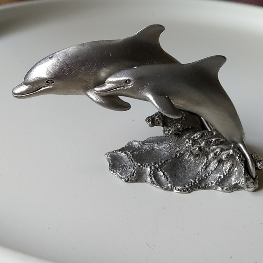 Pewter dolphins figurine